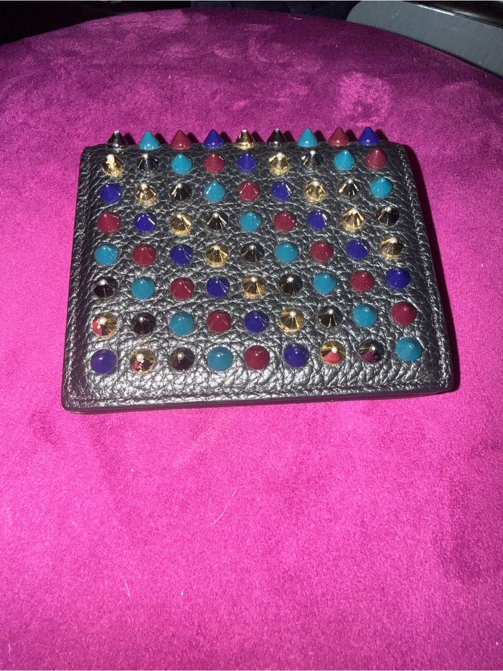Christian Louboutin Black Leather Studded Wallet with Multi-Color Studs